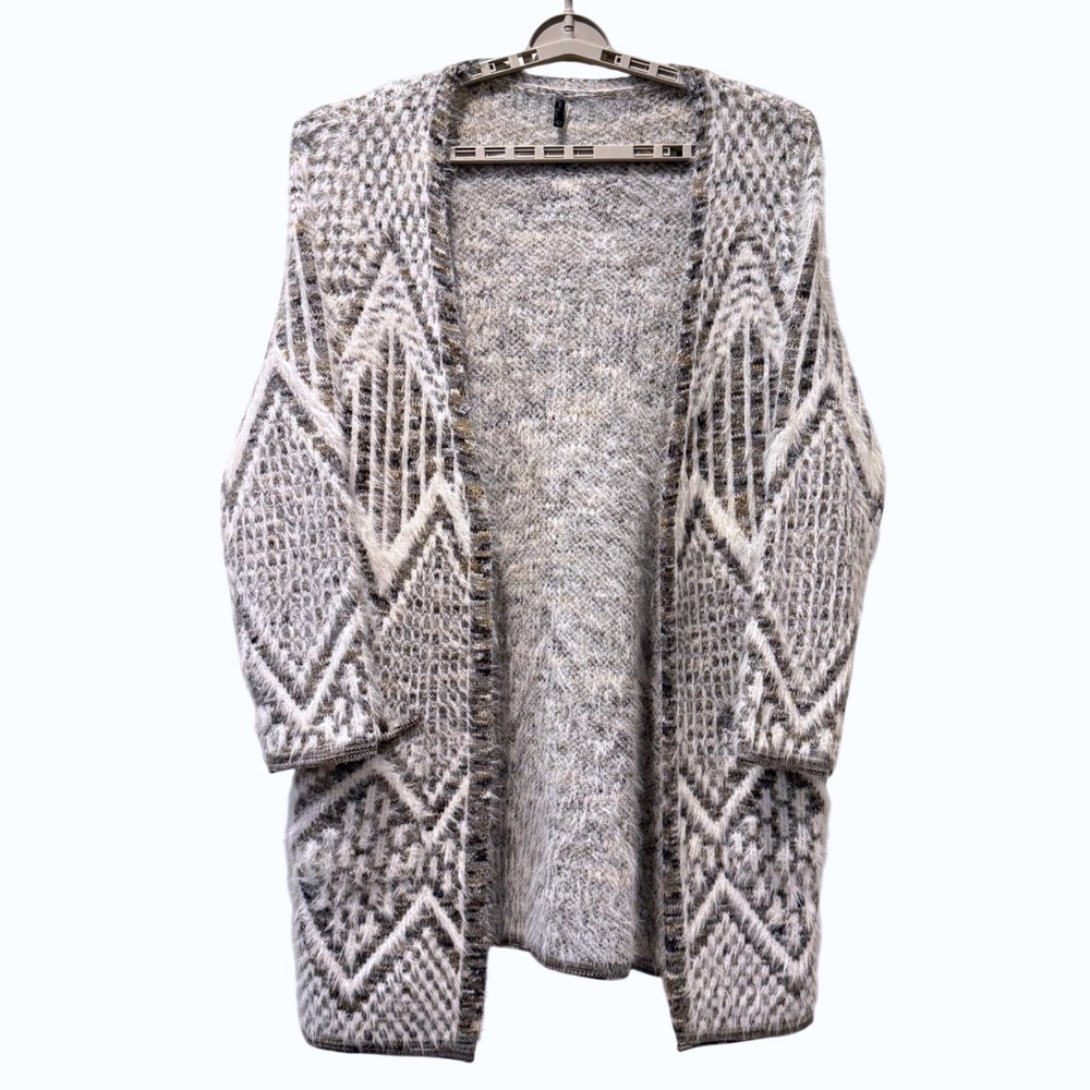 Cozy Gray Patterned Women's Cardigan